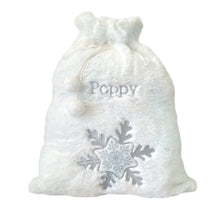 Load image into Gallery viewer, Personalised Plush White &amp; Gold or Silver Embroidered Christmas Santa/Gift Sack
