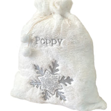 Load image into Gallery viewer, Personalised Plush White &amp; Gold or Silver Embroidered Christmas Santa/Gift Sack
