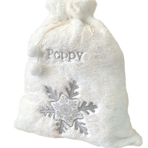 Personalised Plush White & Gold or Silver Embroidered Christmas Santa/Gift Sack