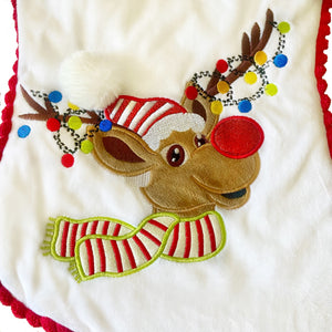 Personalised Plush White Reindeer Embroidered & Applique Christmas Stocking