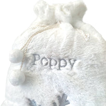 Load image into Gallery viewer, Personalised Plush White &amp; Gold or Silver Embroidered Christmas Santa/Gift Sack
