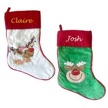 Load image into Gallery viewer, Personalised Plush White Reindeer Embroidered &amp; Applique Christmas Stocking
