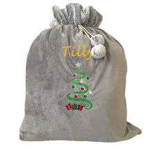 Load image into Gallery viewer, Personalised Plush Grey Embroidered Christmas Santa/Gift Sack
