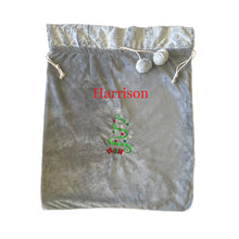 Load image into Gallery viewer, Personalised Plush Grey Embroidered Christmas Santa/Gift Sack
