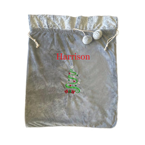 Personalised Plush Grey Embroidered Christmas Santa/Gift Sack