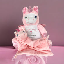 Load image into Gallery viewer, Pink &quot;Calypso&quot; Unicorn &amp; Pink Unicorn Snuggle Comforter - 2 Piece Personalised Gift Set
