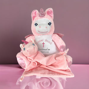 Pink "Calypso" Unicorn & Pink Unicorn Snuggle Comforter - 2 Piece Personalised Gift Set