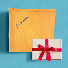 Load image into Gallery viewer, Cotton Blanket &amp; Bamboo Muslin - 2 Piece Personalised Gift Set
