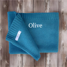 Load image into Gallery viewer, Ocean Blue Cotton Knitted Blanket &amp; Unisex Canvas Baby Shoes - 2 Piece Personalised Gift Set
