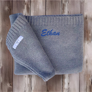 'Grey' Personalised Cotton Knitted Blanket