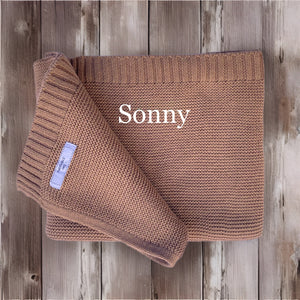 'Tan' Personalised Cotton Knitted Blanket