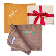 Load image into Gallery viewer, Cotton Blanket &amp; Bamboo Muslin - 2 Piece Personalised Gift Set
