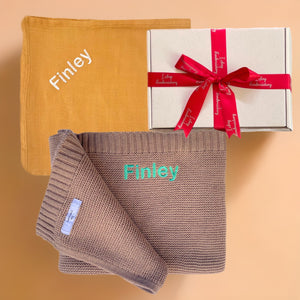 Cotton Blanket & Bamboo Muslin - 2 Piece Personalised Gift Set