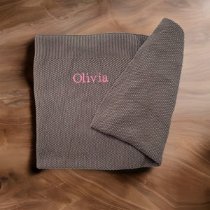 'Grey' Large Personalised Egyptian Cotton Baby Blanket