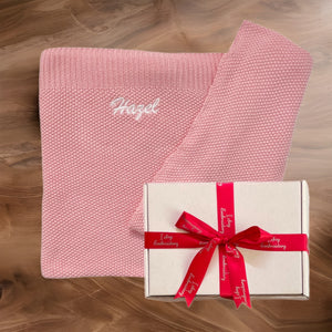 'Pink' Large Personalised Egyptian Cotton Knitted Baby Blanket