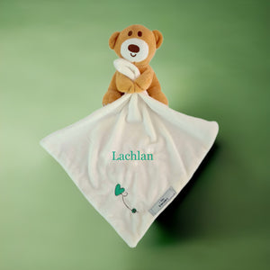 Bamboo Muslin & Personalised Banjo Bear Comforter Baby Unisex - 2 Piece Personalised Gift Set