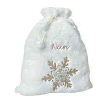 Load image into Gallery viewer, Personalised Plush White &amp; Gold or Silver Embroidered Christmas Santa/Gift Sack
