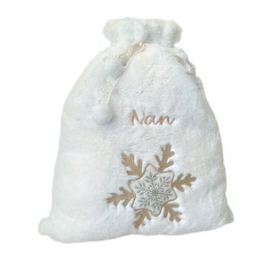 Personalised Plush White & Gold or Silver Embroidered Christmas Santa/Gift Sack