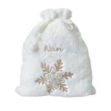 Load image into Gallery viewer, Personalised Plush White &amp; Gold or Silver Embroidered Christmas Santa/Gift Sack
