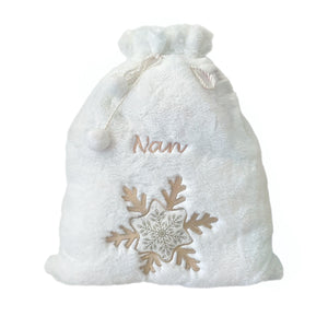 Personalised Plush White & Gold or Silver Embroidered Christmas Santa/Gift Sack