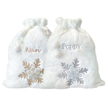 Load image into Gallery viewer, Personalised Plush White &amp; Gold or Silver Embroidered Christmas Santa/Gift Sack
