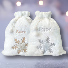 Load image into Gallery viewer, Personalised Plush White &amp; Gold or Silver Embroidered Christmas Santa/Gift Sack
