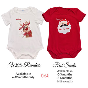 Romper & Embroidered Christmas Stocking & Canvas Sequenced Baby Shoes- 3 Piece Personalised Christmas Gift Set