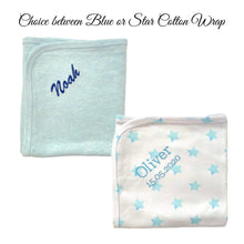 Load image into Gallery viewer, 100% Cotton Embroidered Hooded Towel &amp; Personalised Cotton Wrap Baby Boys - 2 Piece Personalised Gift Set
