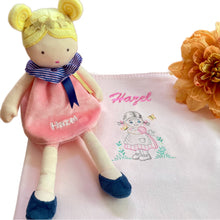 Load image into Gallery viewer, Personalised Embroidered Pink Bamboo Blanket &amp; Personalised Luna Rag Doll - 2 Piece Personalised Gift Set
