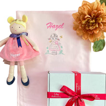 Load image into Gallery viewer, Personalised Embroidered Pink Bamboo Blanket &amp; Personalised Luna Rag Doll - 2 Piece Personalised Gift Set
