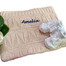 Load image into Gallery viewer, Bamboo Knitted Blanket &amp; Lace Socks - 2 Piece Personalised Gift Set
