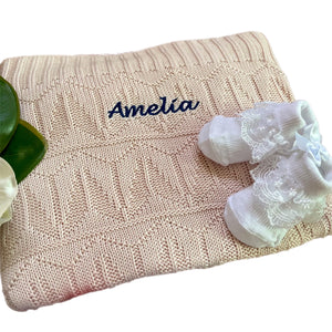 Bamboo Knitted Blanket & Lace Socks - 2 Piece Personalised Gift Set