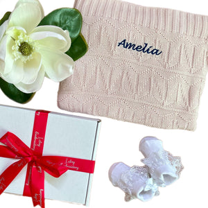 Bamboo Knitted Blanket & Lace Socks - 2 Piece Personalised Gift Set