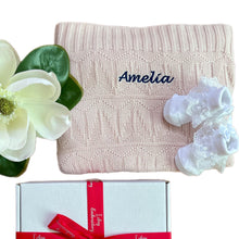 Load image into Gallery viewer, Bamboo Knitted Blanket &amp; Lace Socks - 2 Piece Personalised Gift Set
