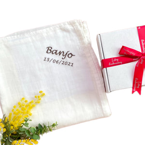 ' White ' Personalised Bamboo Muslin