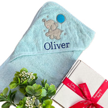 Load image into Gallery viewer, 100% Cotton Embroidered Hooded Towel &amp; Personalised Cotton Wrap Baby Boys - 2 Piece Personalised Gift Set
