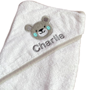 White Teddy Personalised Cotton Hooded Towel