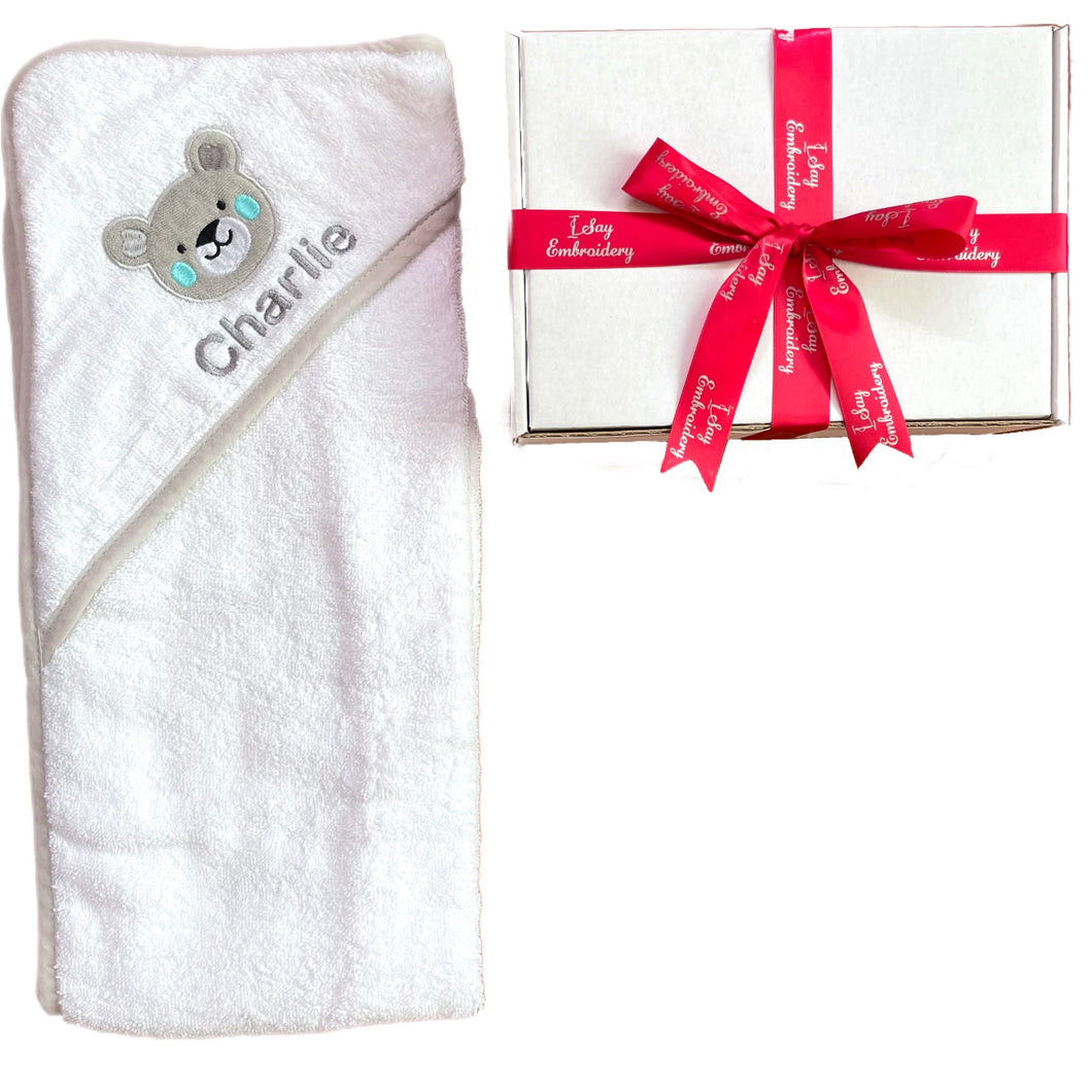 White Teddy Personalised Cotton Hooded Towel