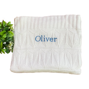 Personalised Blue Bamboo Hooded Towel, White Waffle Blanket & Elephant Comforter - 3 Piece Personalised Gift Set