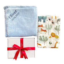 Load image into Gallery viewer, Blue Coral Fleece Blanket &amp; Bamboo Muslin - 2 Piece Personalised Gift Set
