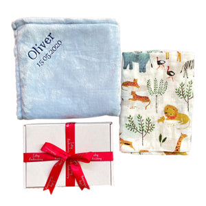 Blue Coral Fleece Blanket & Bamboo Muslin - 2 Piece Personalised Gift Set