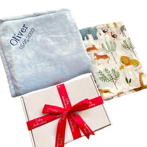 Blue Coral Fleece Blanket & Bamboo Muslin - 2 Piece Personalised Gift Set