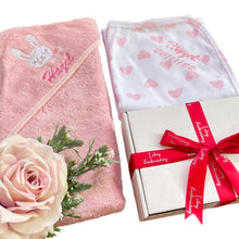 Load image into Gallery viewer, Cotton Embroidered Hooded Towel &amp; Personalised Cotton Wrap - 2 Piece Personalised Gift Set
