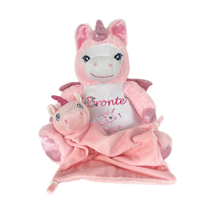 Pink "Calypso" Unicorn & Pink Unicorn Snuggle Comforter - 2 Piece Personalised Gift Set