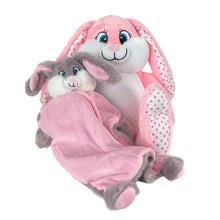 Load image into Gallery viewer, Pink &quot;Bubbles&quot; Bunny &amp; Pink Bebi Bunny Snuggle Comforter - 2 Piece Personalised Gift Set
