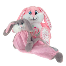 Load image into Gallery viewer, Pink &quot;Bubbles&quot; Bunny &amp; Pink Bebi Bunny Snuggle Comforter - 2 Piece Personalised Gift Set
