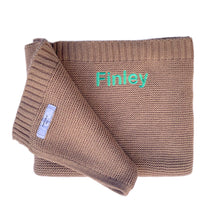 Load image into Gallery viewer, &#39;Tan&#39; Personalised Cotton Knitted Blanket
