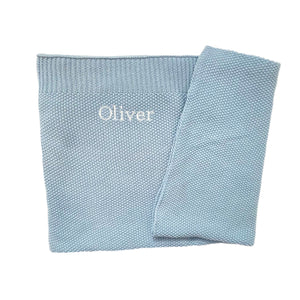 'Blue' Large Personalised Egyptian Cotton Knitted Baby Blanket