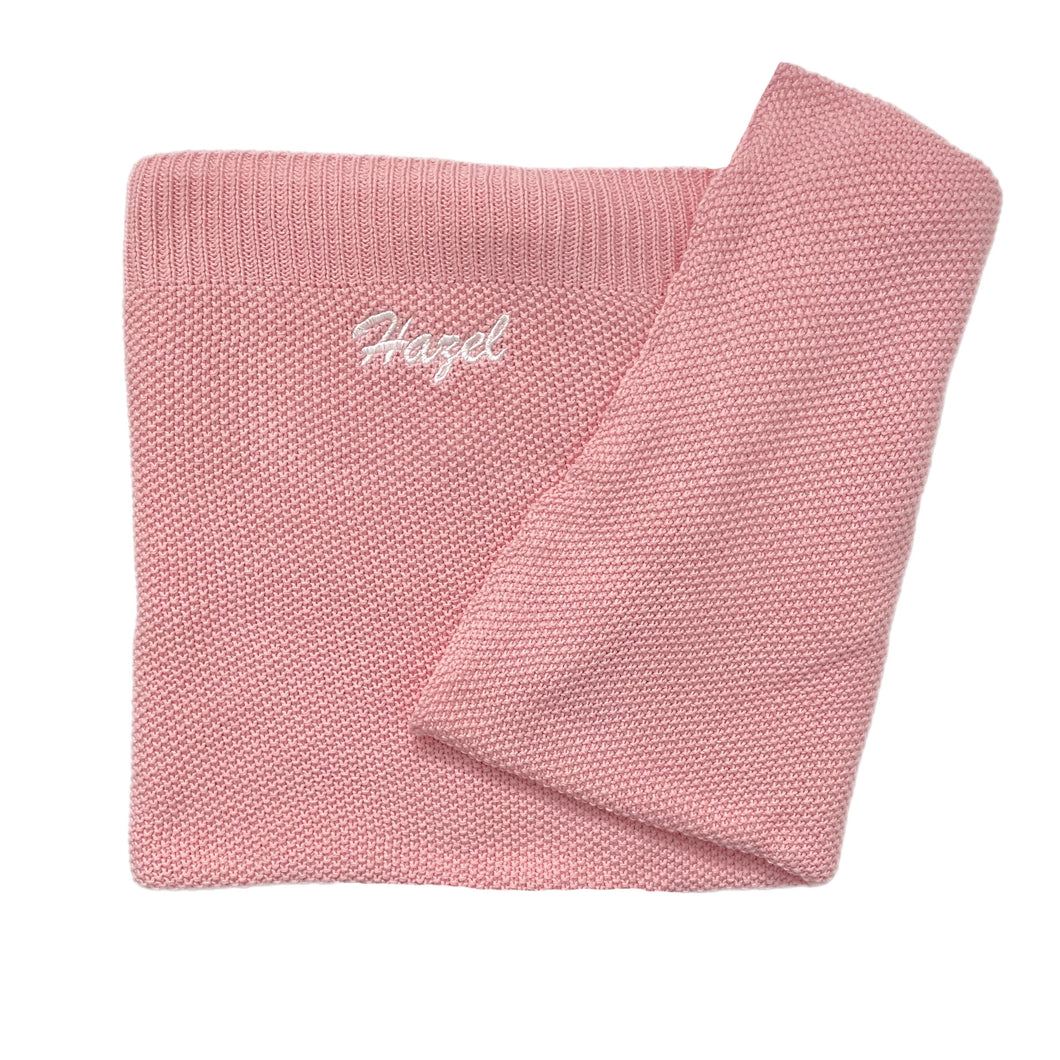 'Pink' Large Personalised Egyptian Cotton Knitted Baby Blanket