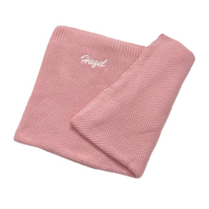 'Pink' Large Personalised Egyptian Cotton Knitted Baby Blanket